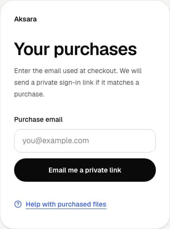 The purchase recovery form asking for the checkout email